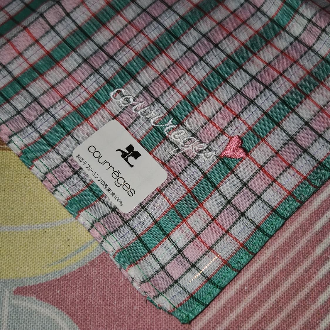 90s 꾸레쥬 레트로 타탄 체크 패브릭 손수건 상품이미지6