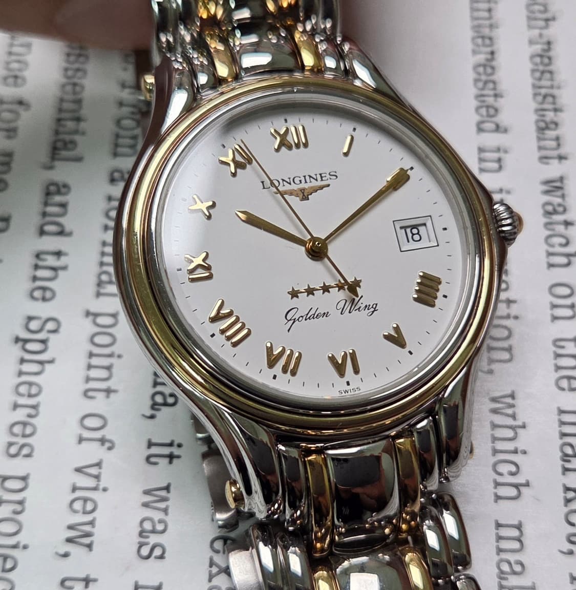 레어] 빈티지 론진 골든윙 파이브스타 화이트로만 골드콤비 브레이슬릿 ve 상품이미지2