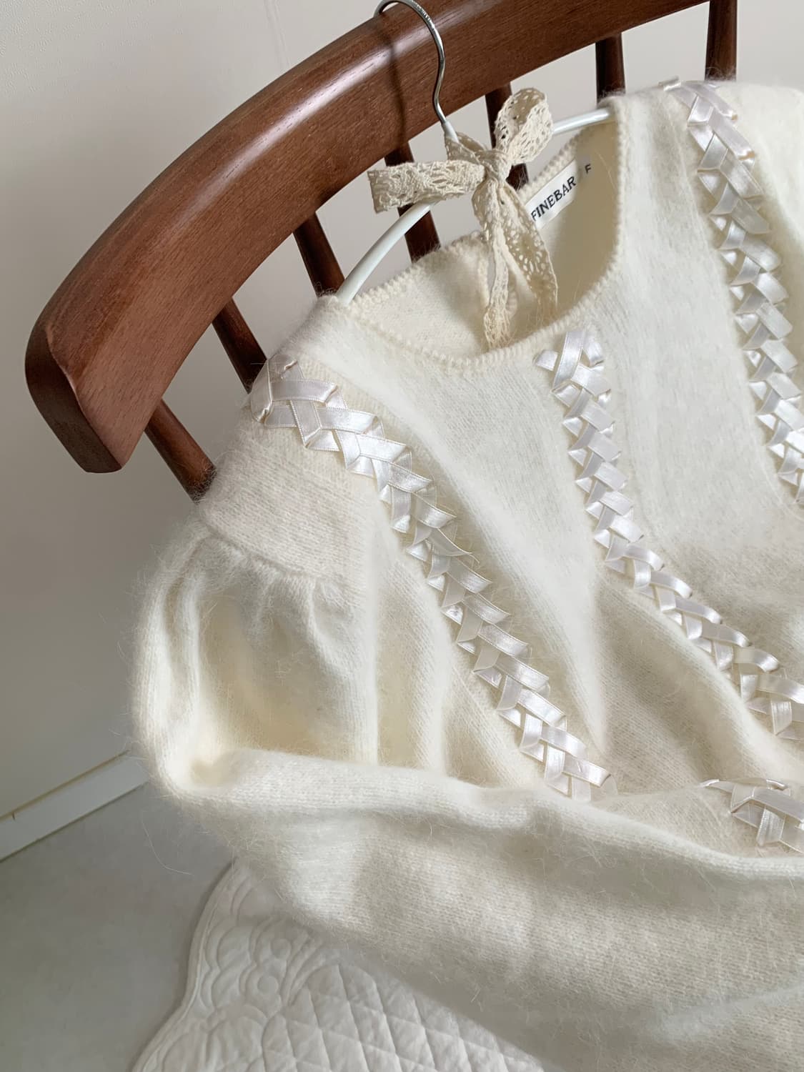 울 90 아이보리 리본 니트 상품이미지3