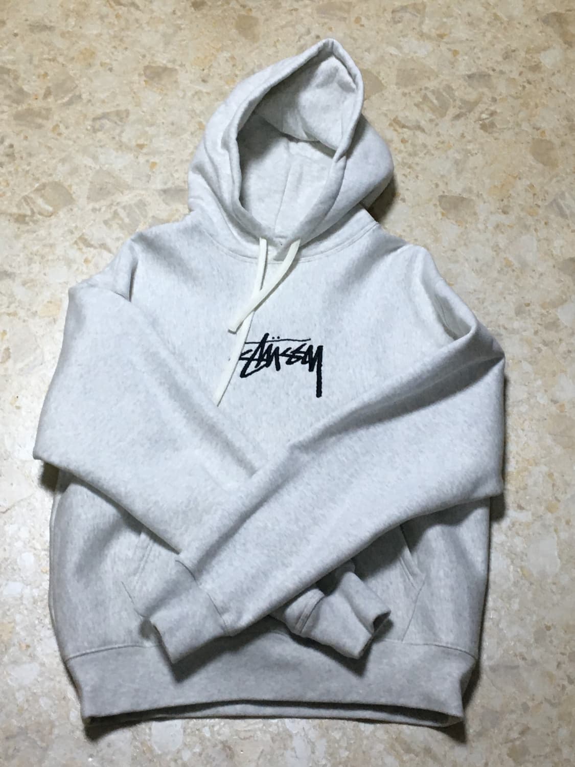 스투시 아플리케 애쉬 헤더 블랙 후드티 상품이미지1