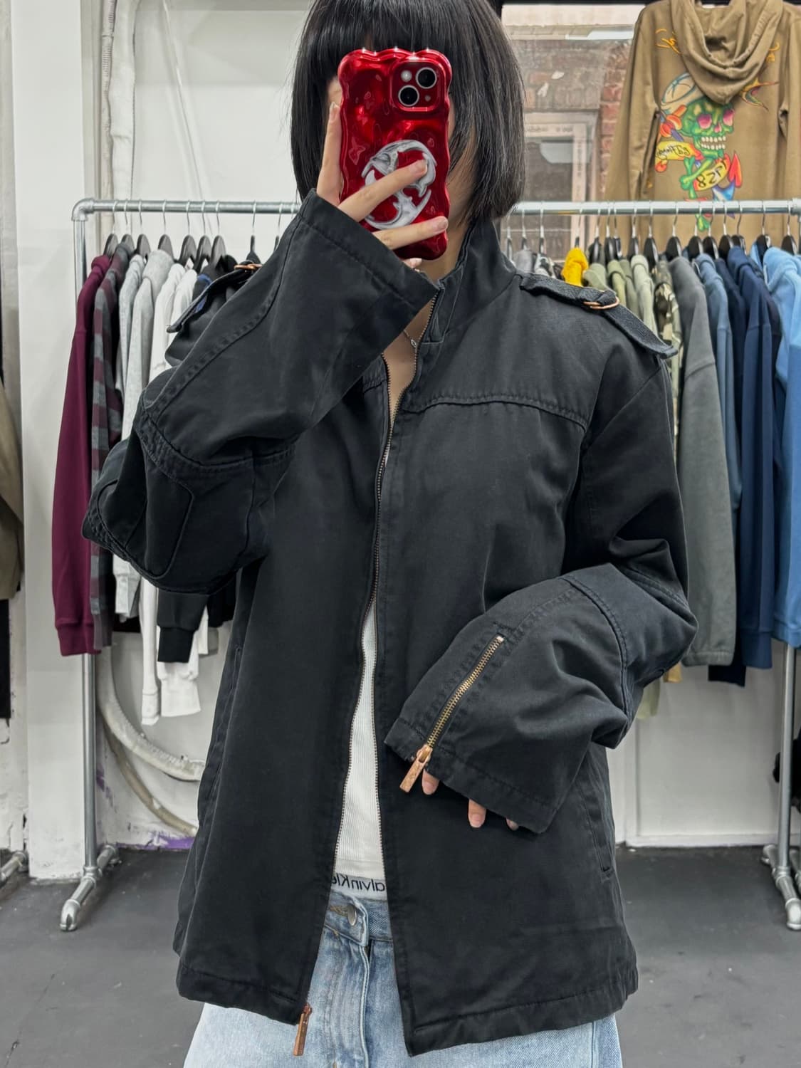 VTG 하이넥 블랙 코튼 자켓 상품이미지1