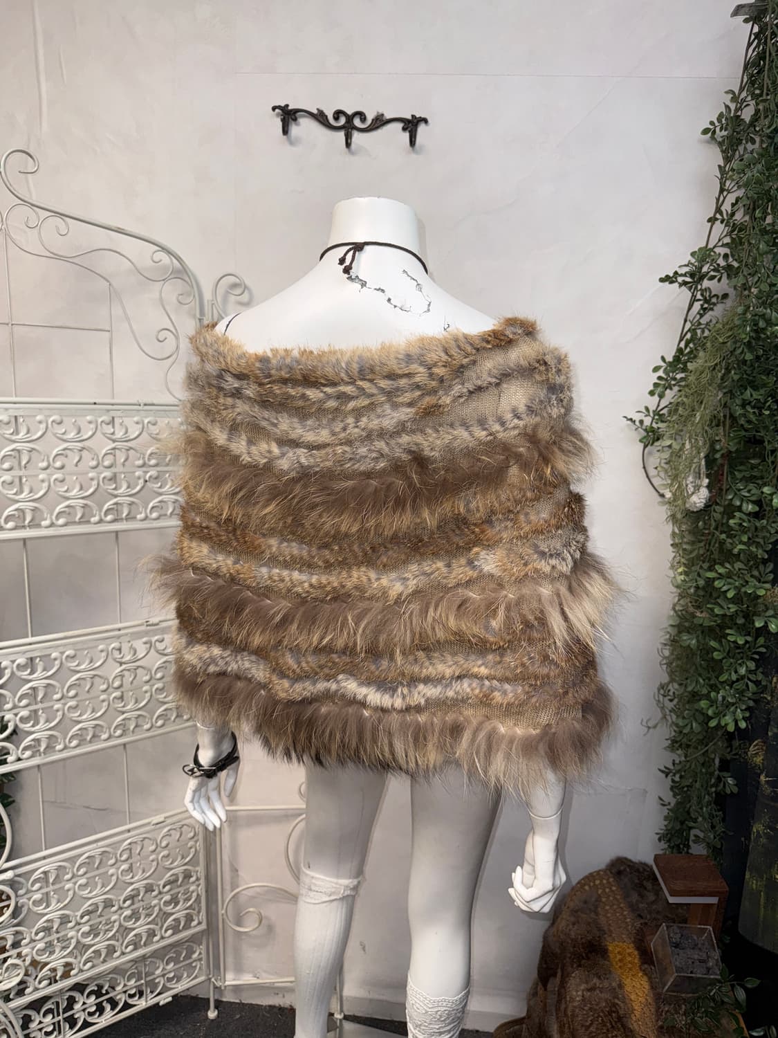 Mixed brown rabbit&fox fur trimming cape 상품이미지2
