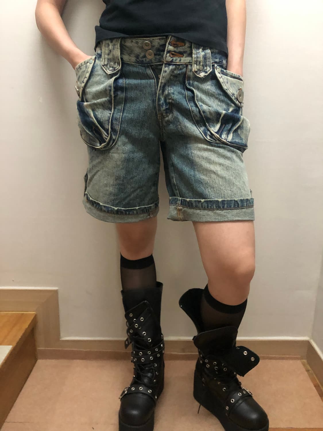 빈티지 데님 워싱 버뮤다 팬츠 상품이미지9