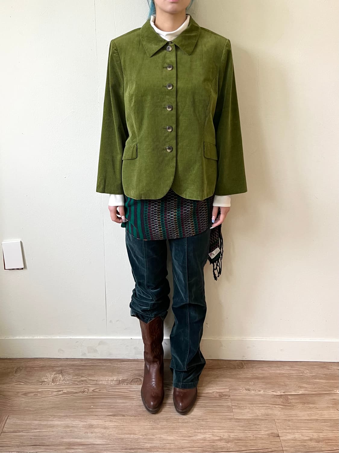 Leilian Ermenegildo Zegna 올리브그린 코듀로이 자켓 상품이미지6