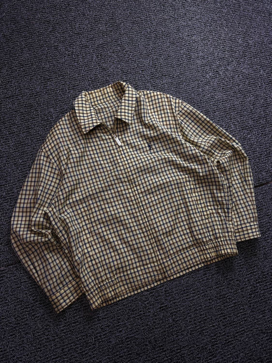 90s 입생로랑 자수로고 아카이브 미니멀 체크 자켓 1590 상품이미지1