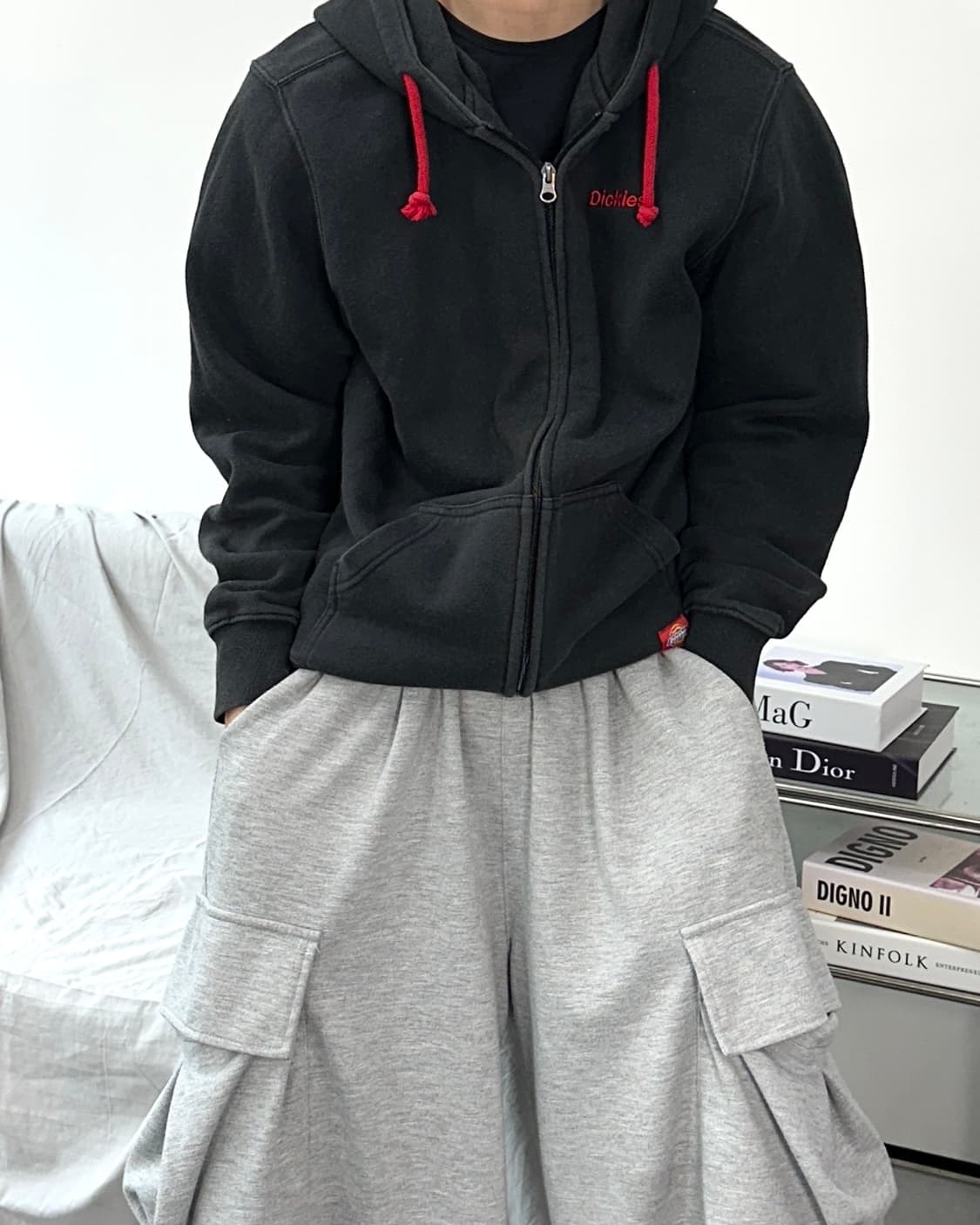 디키즈 스펠아웃 차콜 후드집업 M 상품이미지1