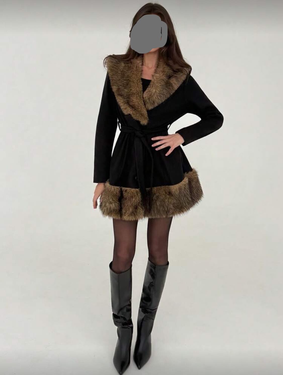 Y2k 갸루 블랙 퍼 플레어 코트 상품이미지4