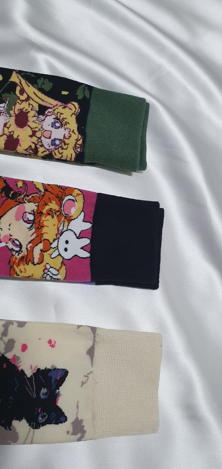 그린 크림베이지 퍼플핑크 해바라기 고양이 소녀 양말 상품이미지4