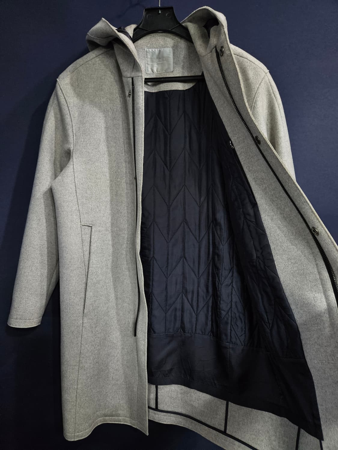 타임옴므 그레이 남성 세미오버핏 95 후드 하프코트  상품이미지8