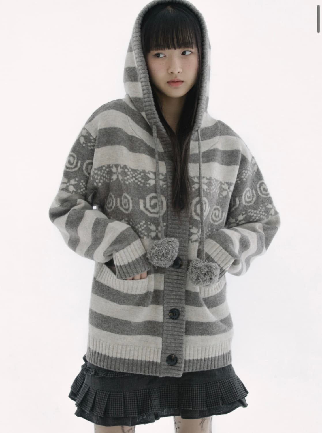 허그유어스킨 엔젤 윙 후드 폼폼 가디건 브라운 상품이미지3