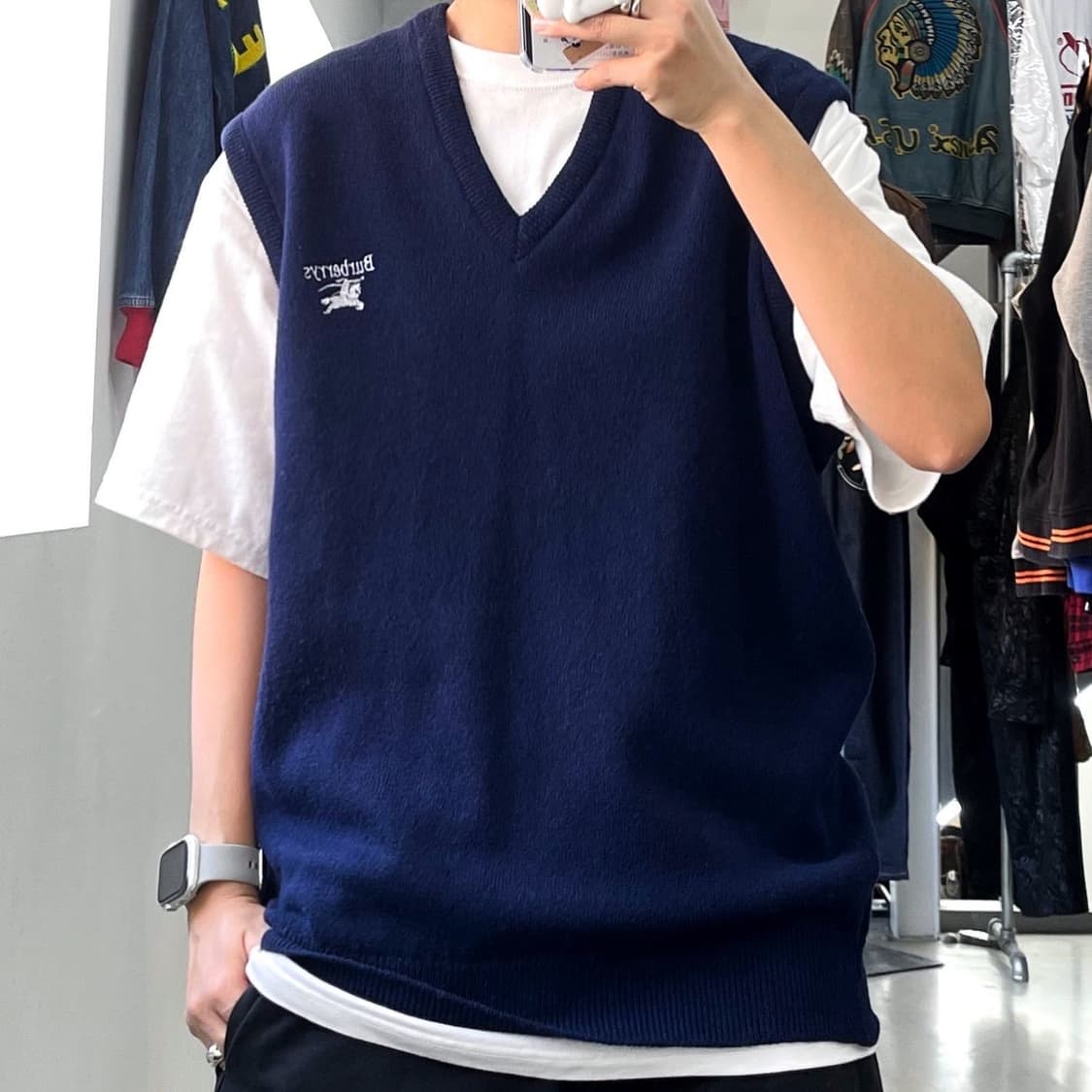 버버리 90‘s 오리지널 기마로고 울 니트 베스트  상품이미지1