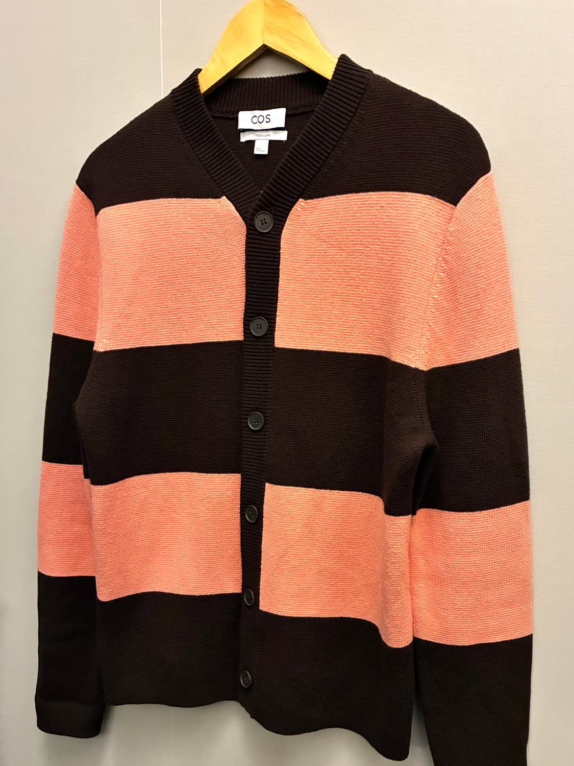(S/100)COS 코스 울 코튼 브라운핑크 컬러 블록 헤비가디건 상품이미지3