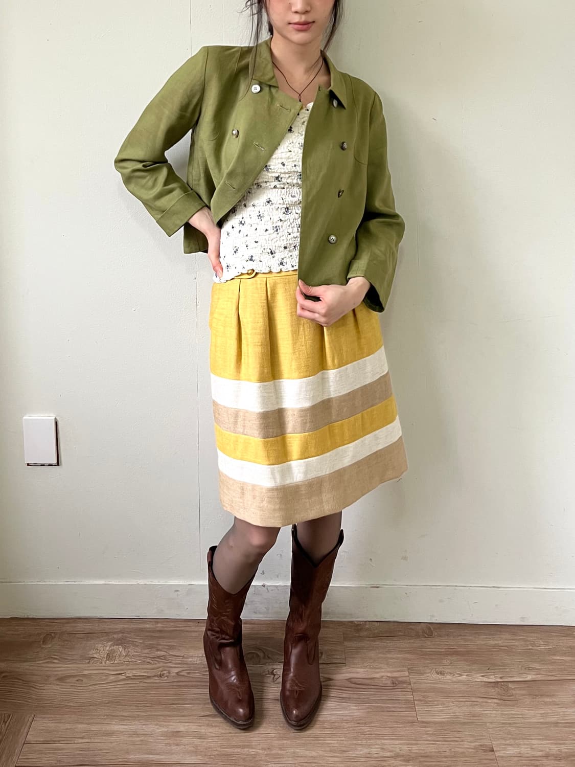 JUSGLITTY 린넨 더블 골드 버튼 스커트 상품이미지5