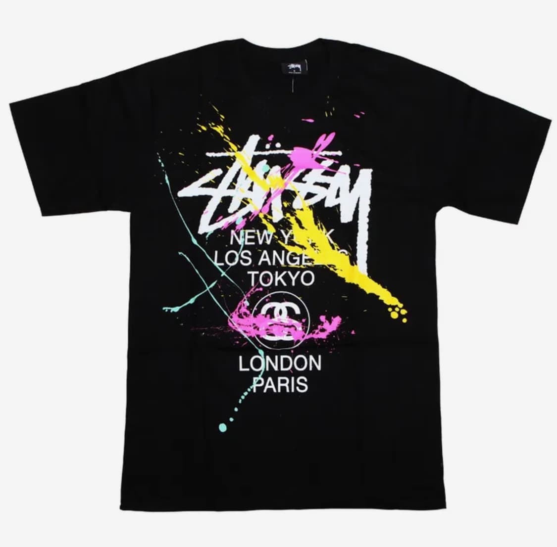 스투시 월드투어 페인트 페인팅 반팔 티셔츠 블랙 XL 상품이미지4