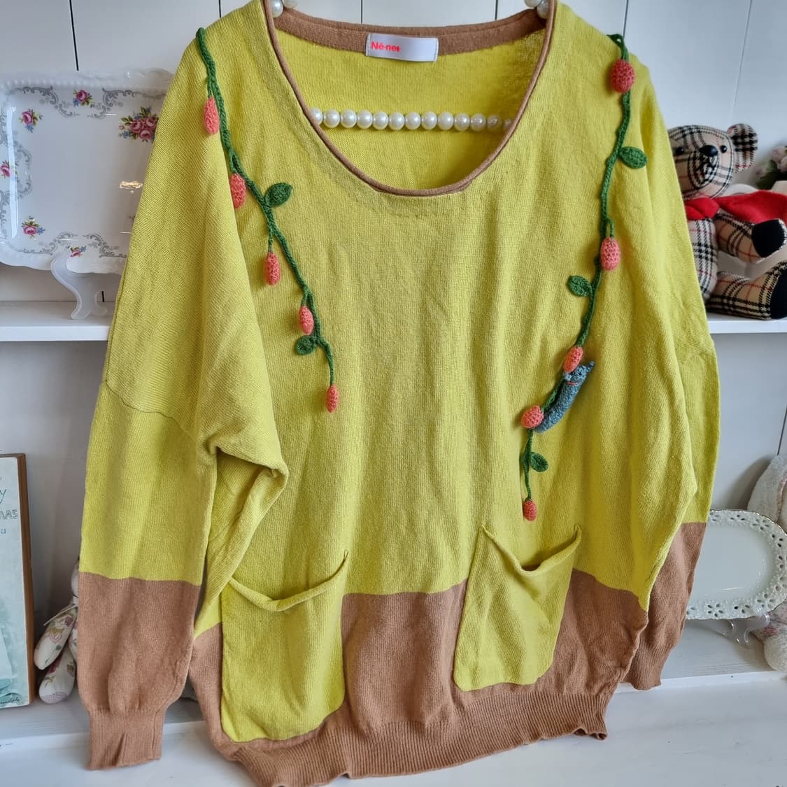 Ne-net(네넷)입체 뜨개자수 니트 루즈핏 상품이미지2