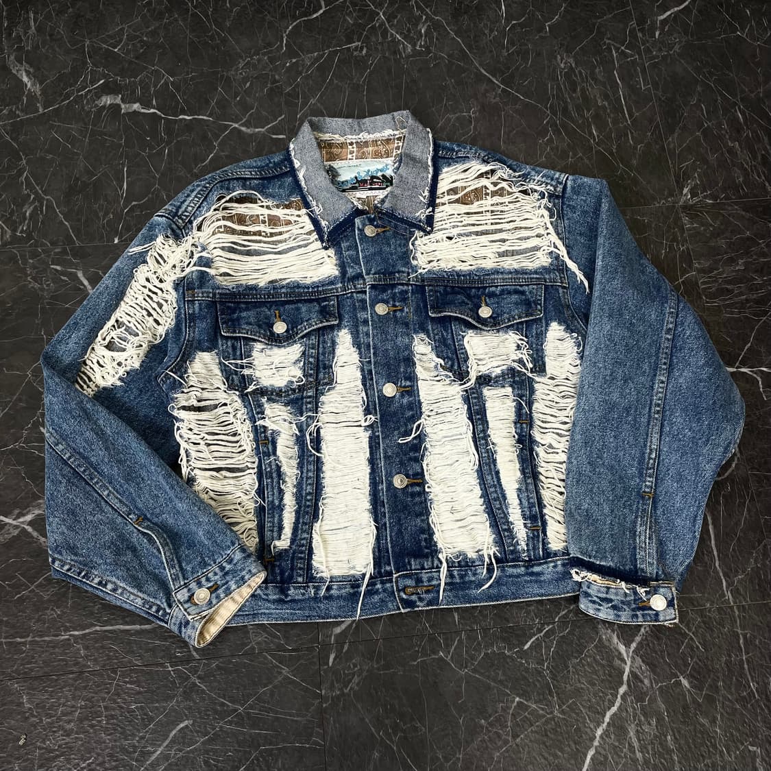 스파이더 웹 데미지 크롭 데님 트러커 자켓 상품이미지1