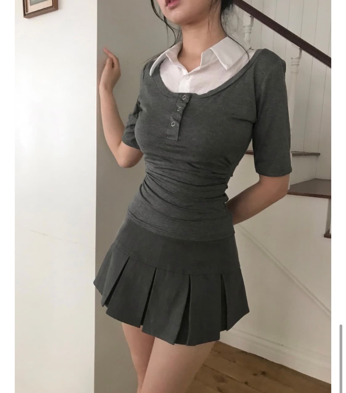 클라우드이모션 턴 플리츠 로우 미니 스커트 상품이미지1