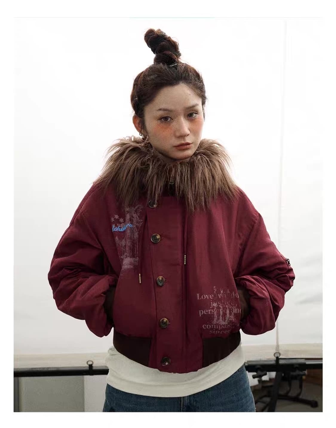 Achihara 퍼 카라 숏 패딩 상품이미지4