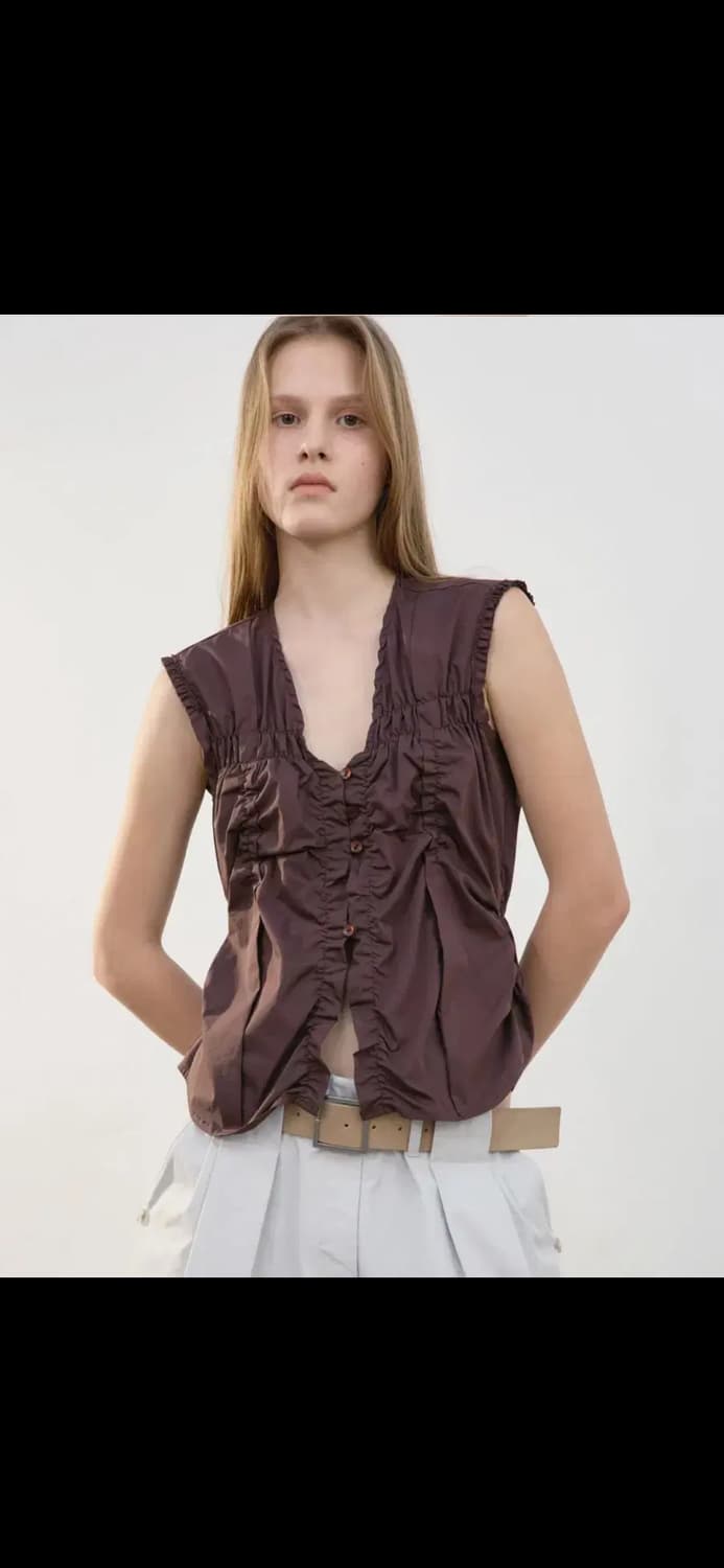 (새상품) 로우클래식 슬리브리스 셔츠 브라운 s 상품이미지2