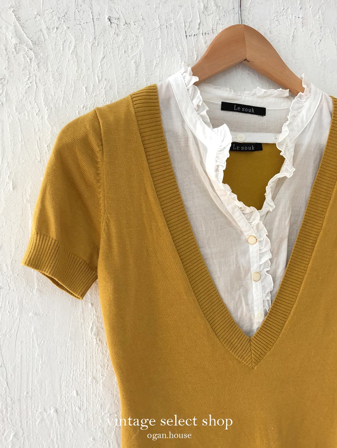 vintage mustard deep v 2-way top 상품이미지2