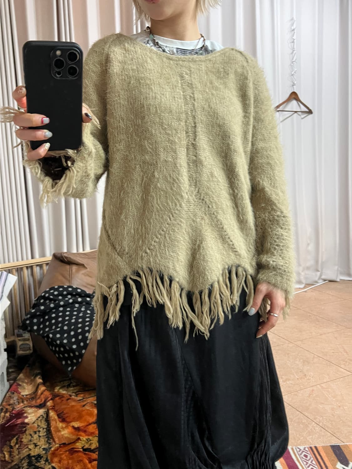 여성 보헤미안 베이지 니트  상품이미지1