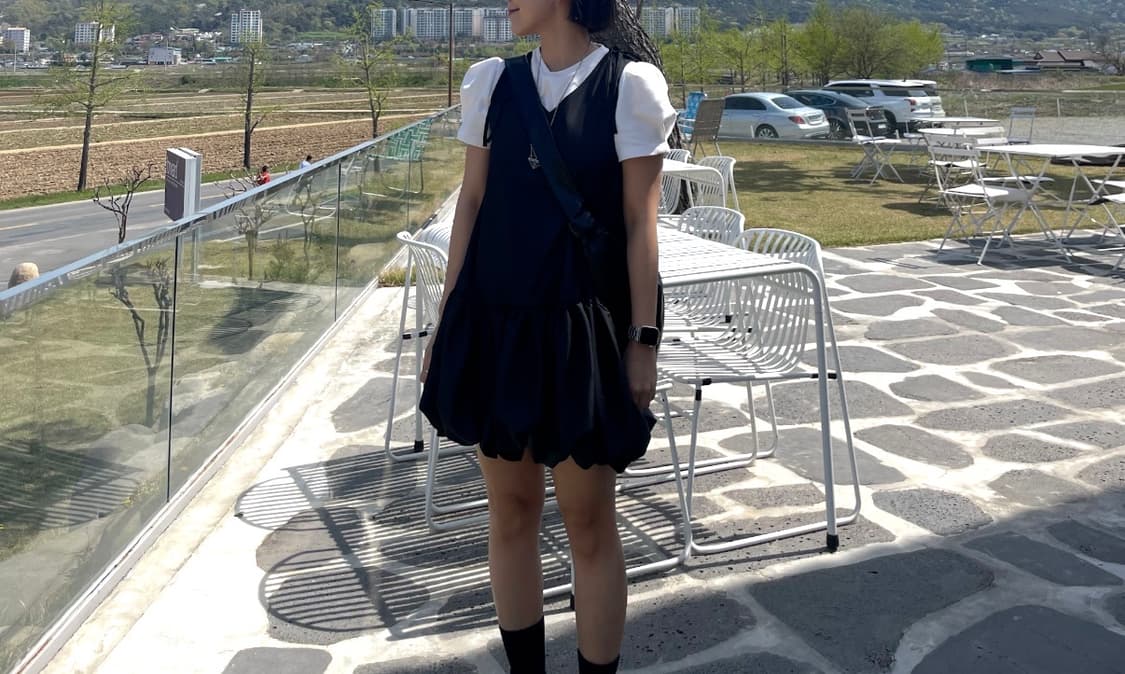 블랙 벌룬 나일론 미니 원피스 상품이미지7