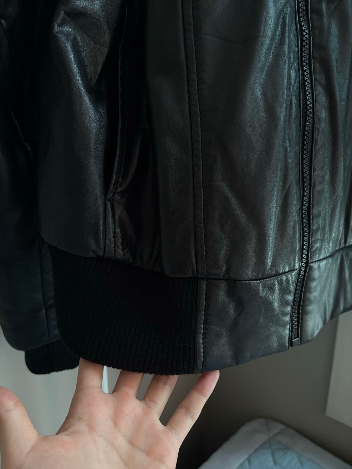 [os] leather high neck jacket black 상품이미지2