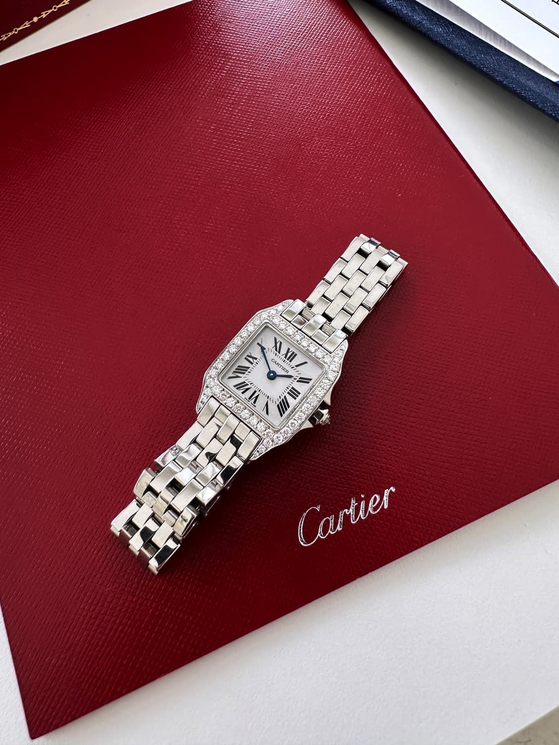 까르띠에 여자 산토스 드모아젤 스몰 다이아몬드 시계 풀박스 상품이미지3
