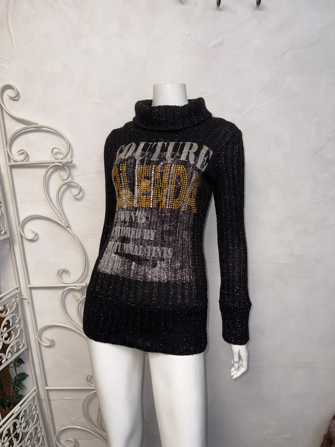 Black y2k cubic printed turtle neck knit 상품이미지1