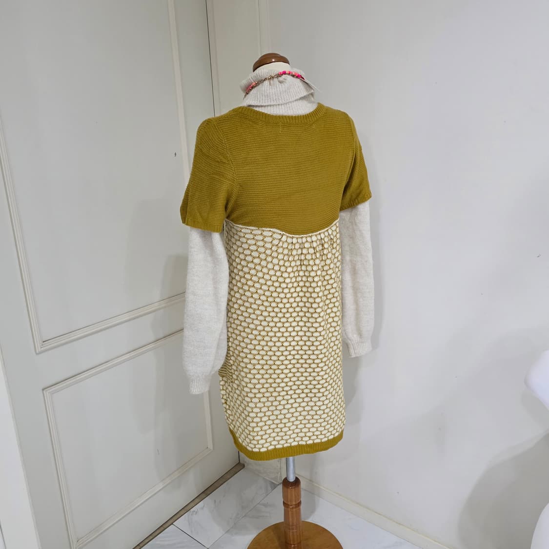 일본빈티지)아오이유우 하구미모리걸st 겨자색 로맨틱 니트원피스 상품이미지2