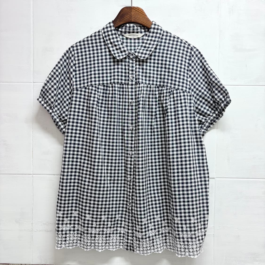 깅엄체크 자수 러블리 하구미 모리걸 블라우스 JPN 상품이미지1