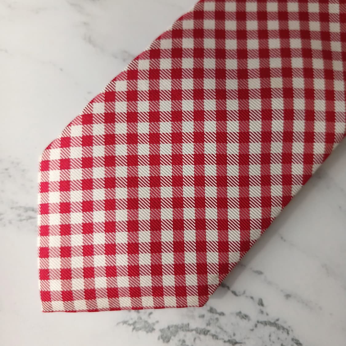 타미 힐피거 실크 레드 체크 패턴 넥타이 7cm A등급 E884 상품이미지6