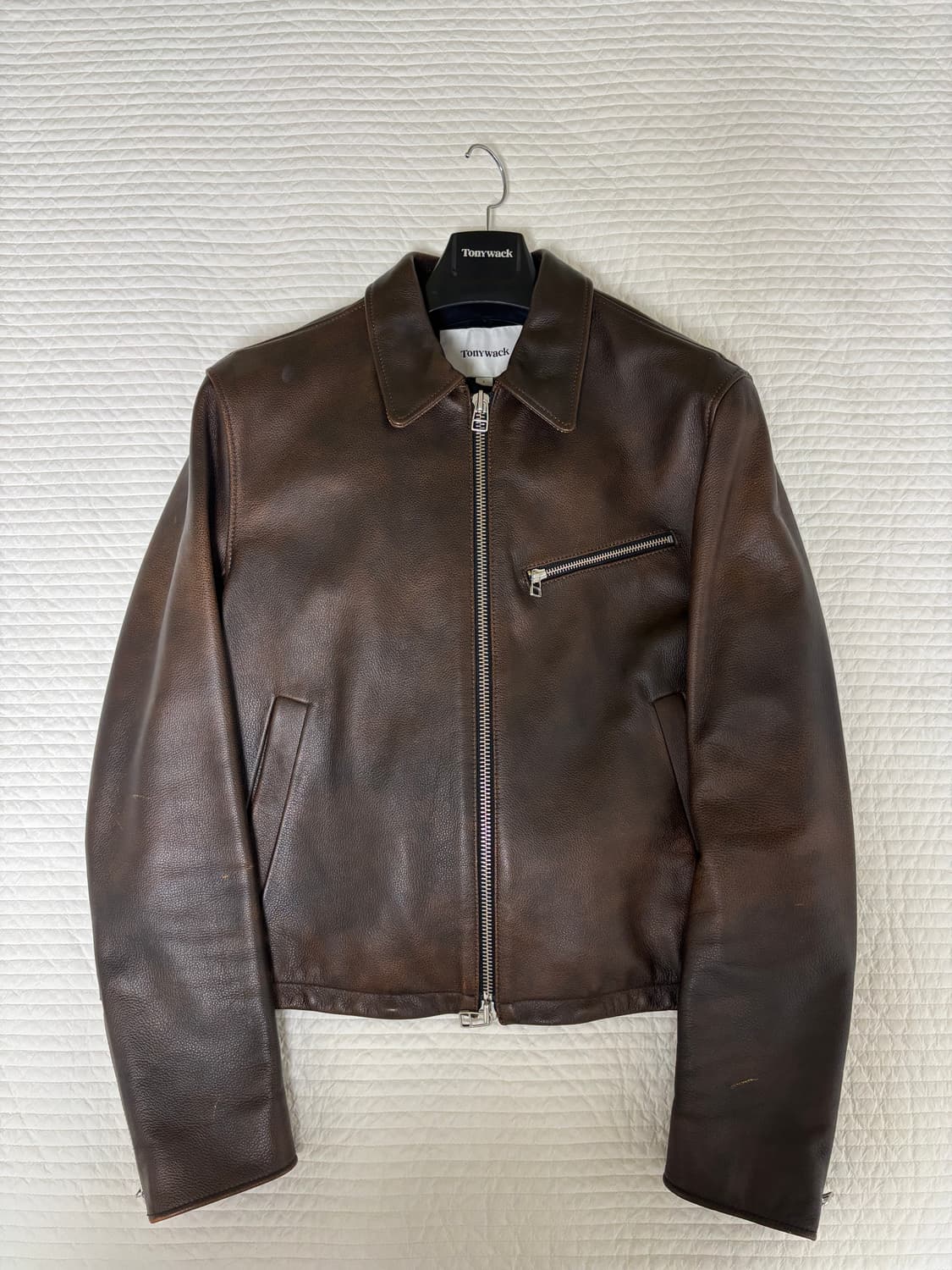 토니웩 레더 빈티지 트리트먼트 크롭 자켓 다크 브라운 L 상품이미지2