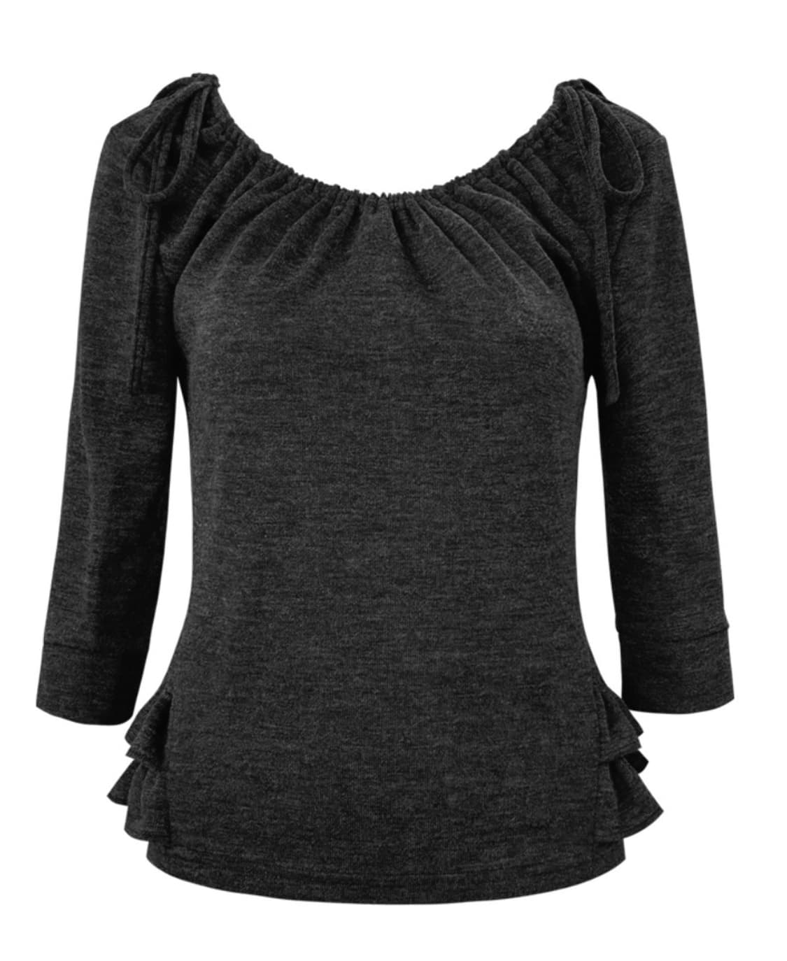 체메씨 SHIRRED MID-SLEEVE FRILL TOP (차콜) 상품이미지1