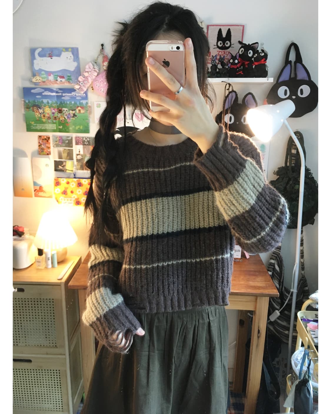 VINTAGE STRIPE CROP KNIT BROWN 상품이미지3