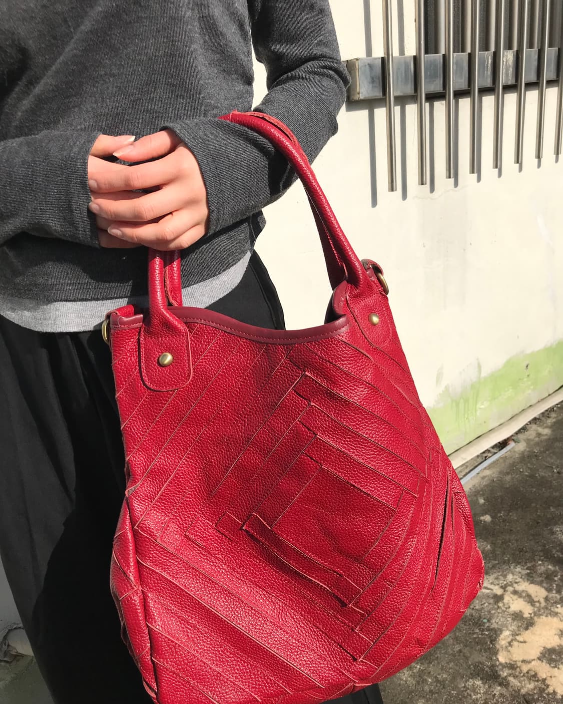 레드 다이아몬드 레더 토트백  상품이미지4