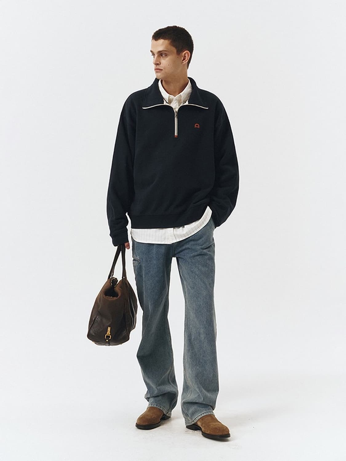 던스트 시그니처 레더패치 하프집업 맨투맨 스웨트셔츠 M 상품이미지6