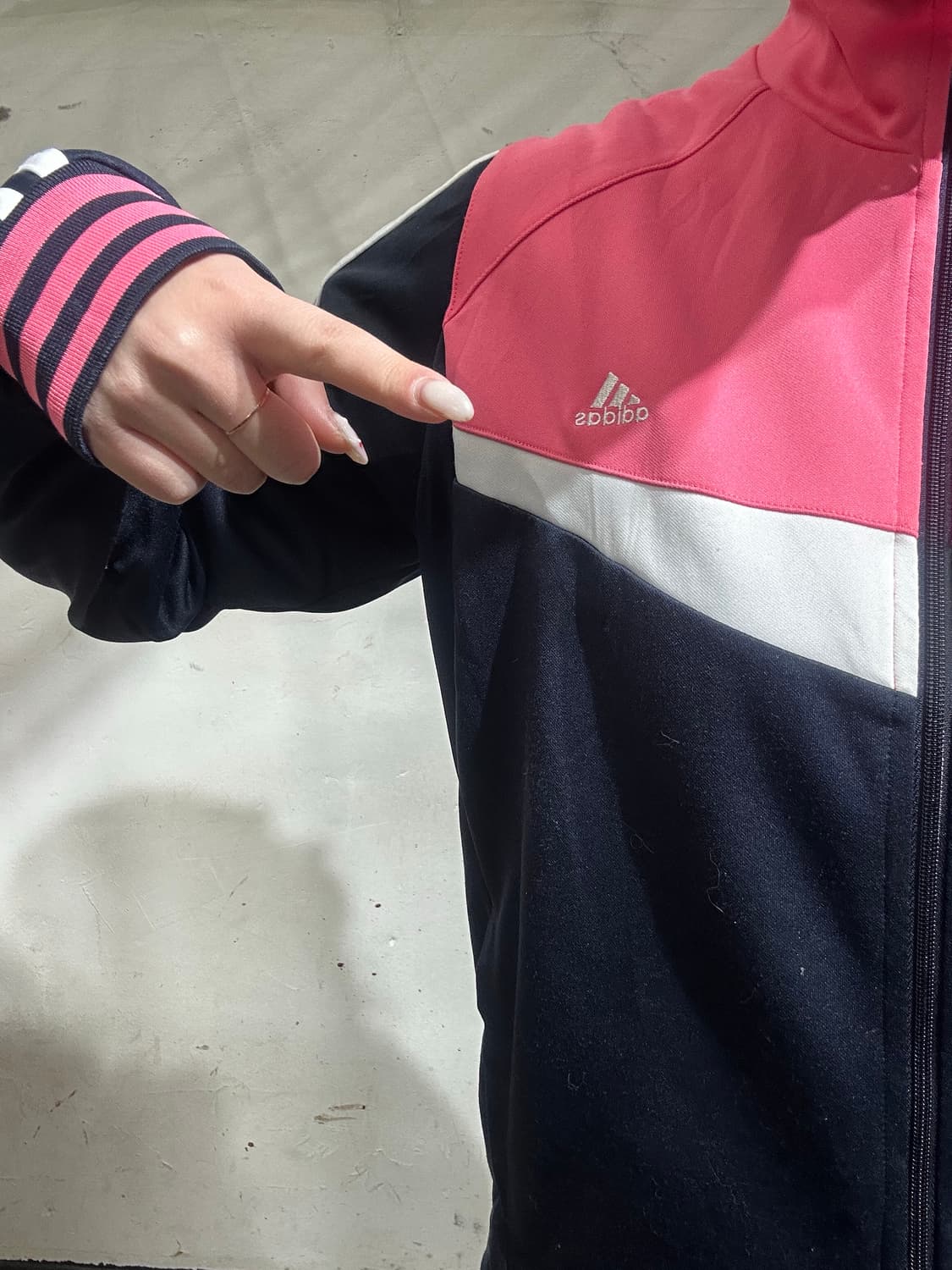 아디다스 핑크 네이비 화이트 삼선 트랙탑 져지 L 상품이미지4