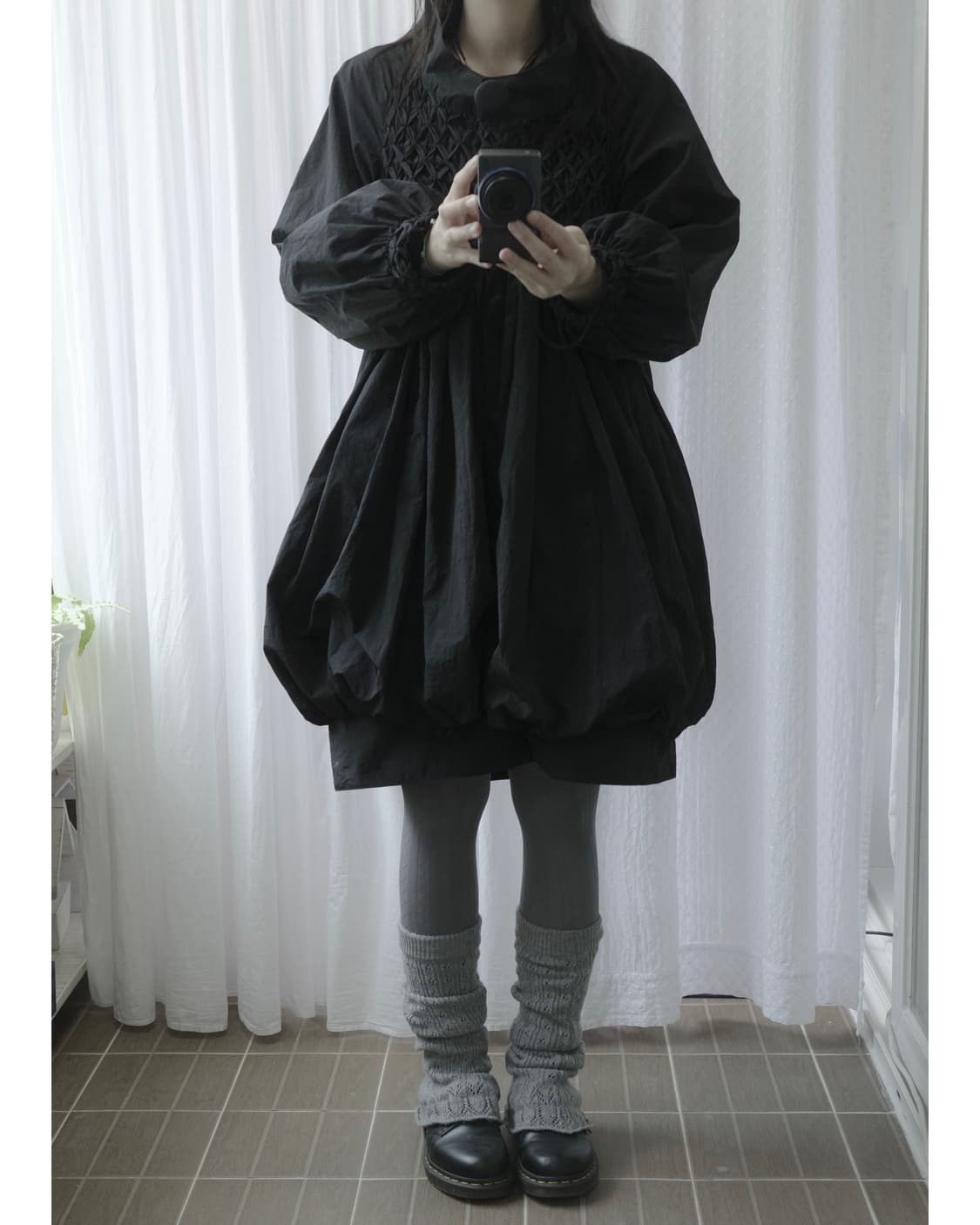 Balloon waffle Shirring dress 상품이미지4