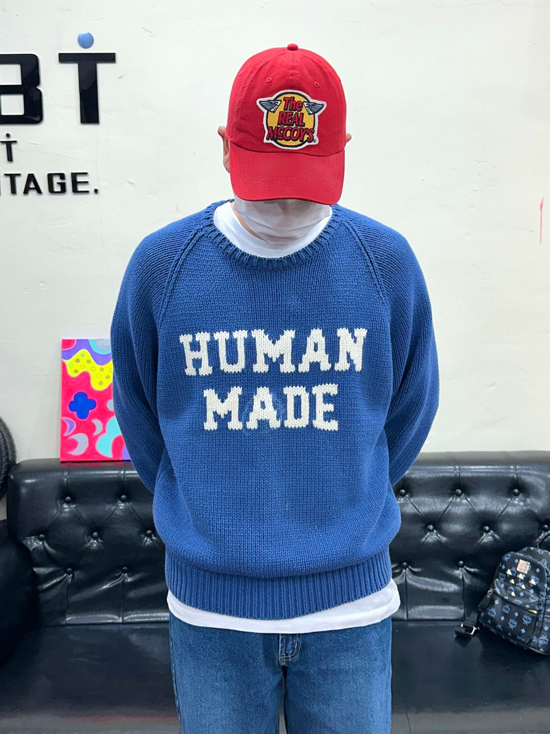 휴먼 메이드 래빗 래글런 니트 스웨터 블루 XL 상품이미지1