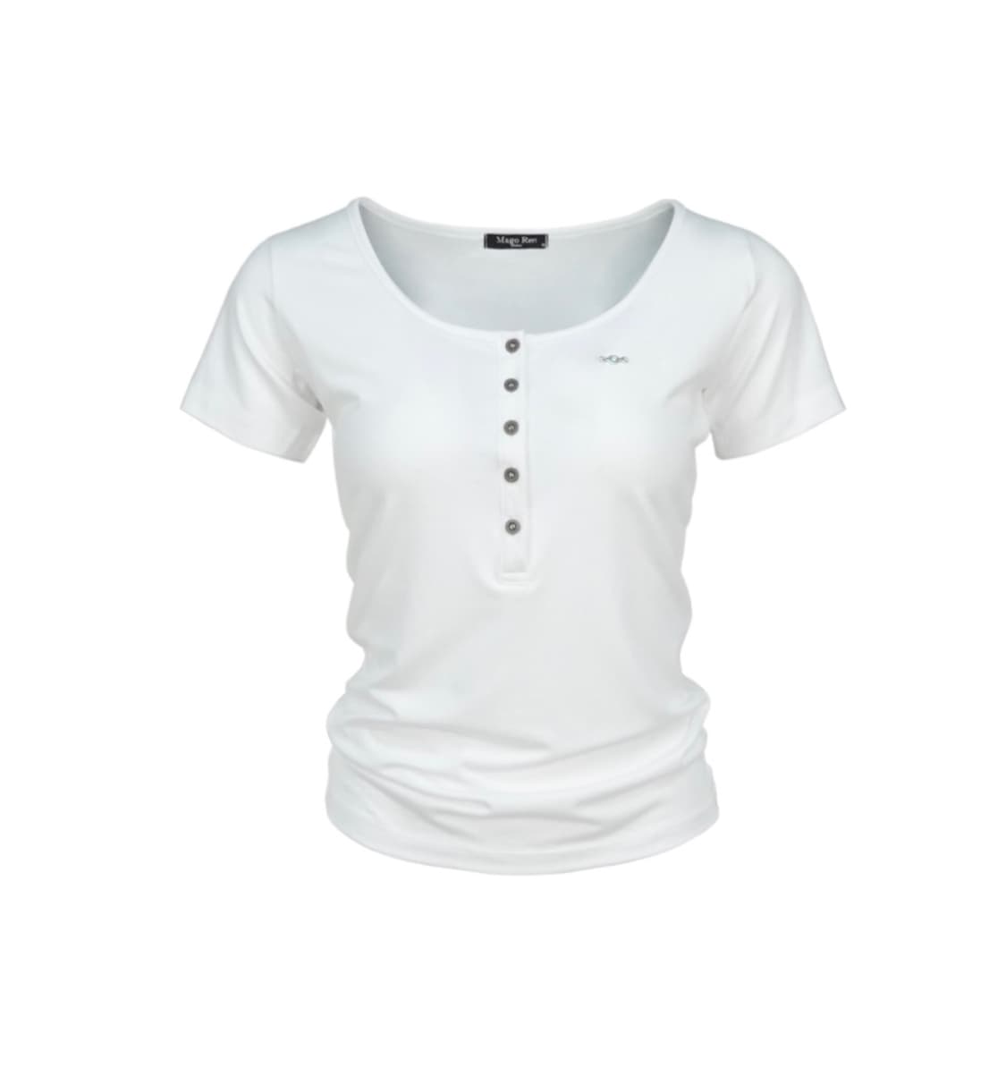 매고렌서울 메탈 트라이클립스 헨리넥 티셔츠 화이트버튼로고롱반팔슬리브이너탑 상품이미지1