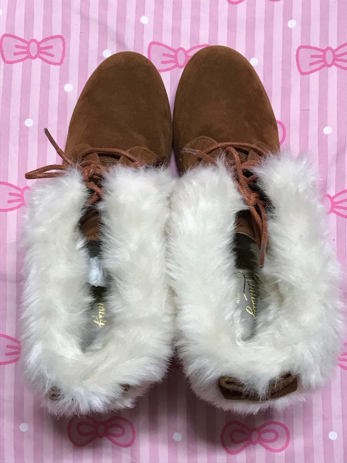 라떼갸루 퍼 리본 앵클부츠 오네 히메 샤이루 상품이미지5