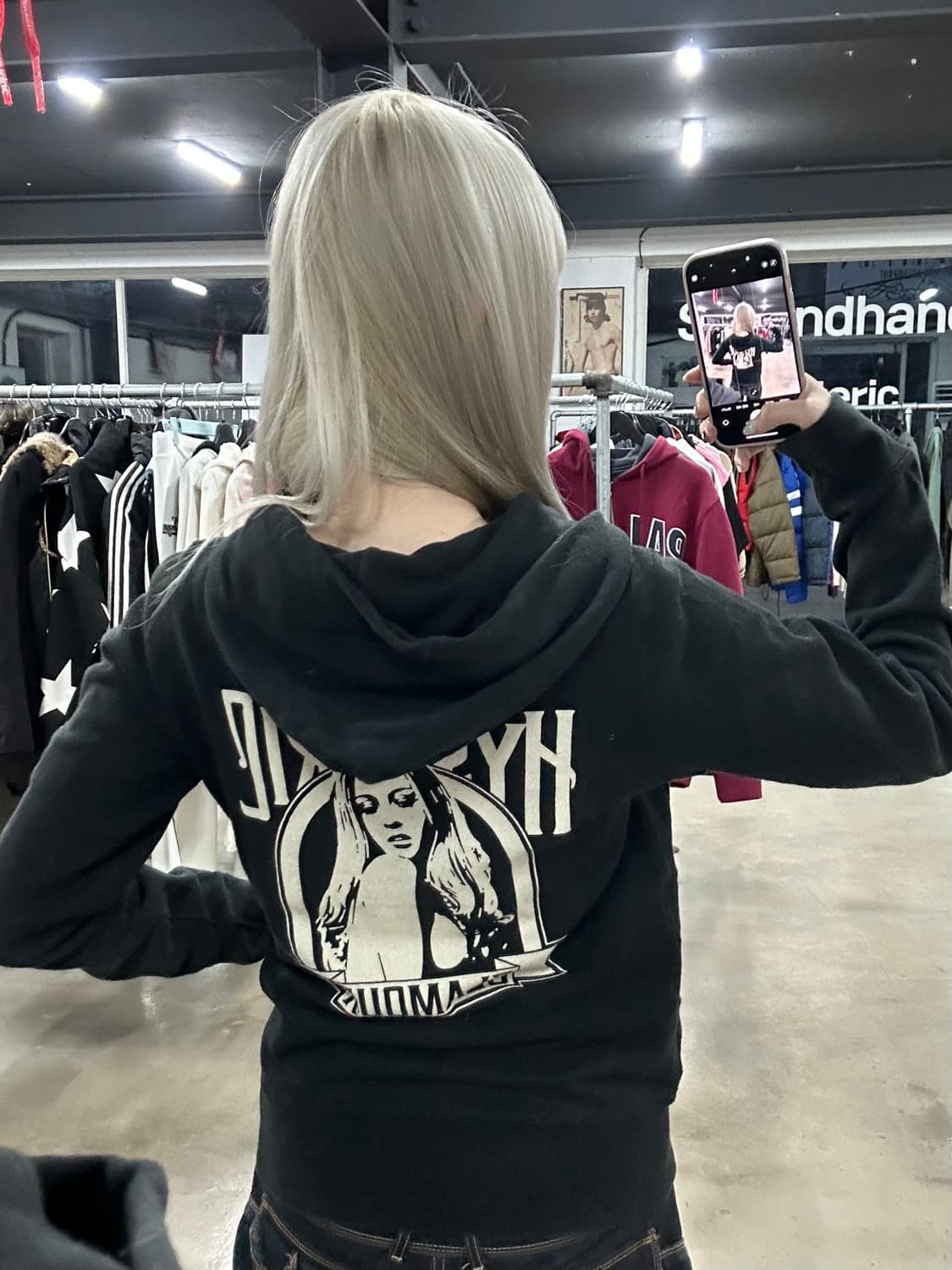 히스테릭 글래머 백프린팅 후드 집업 상품이미지1