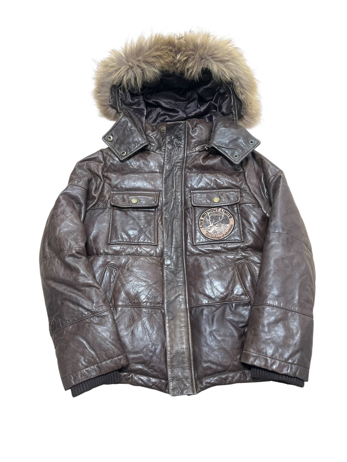 지프 양가죽 퍼 후드 레더 패딩 재킷 S 상품이미지2