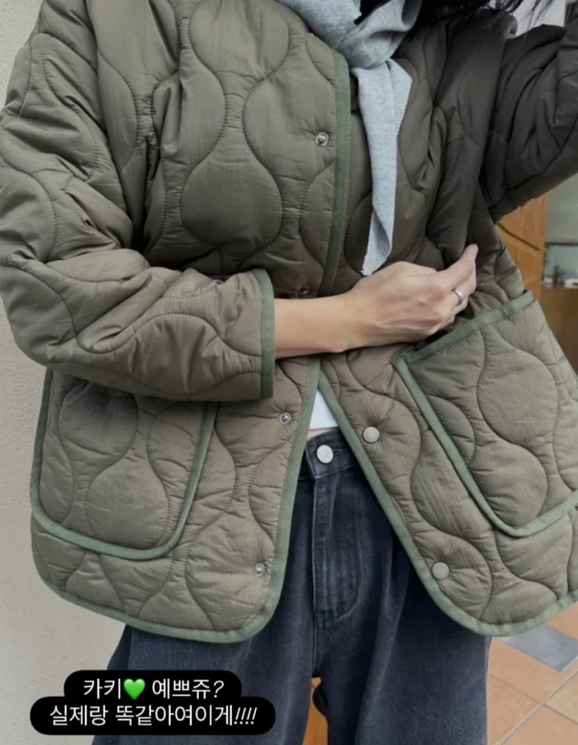 [미 시착 새 상품] 돈비레잇 퀼팅 자켓 카키 상품이미지1