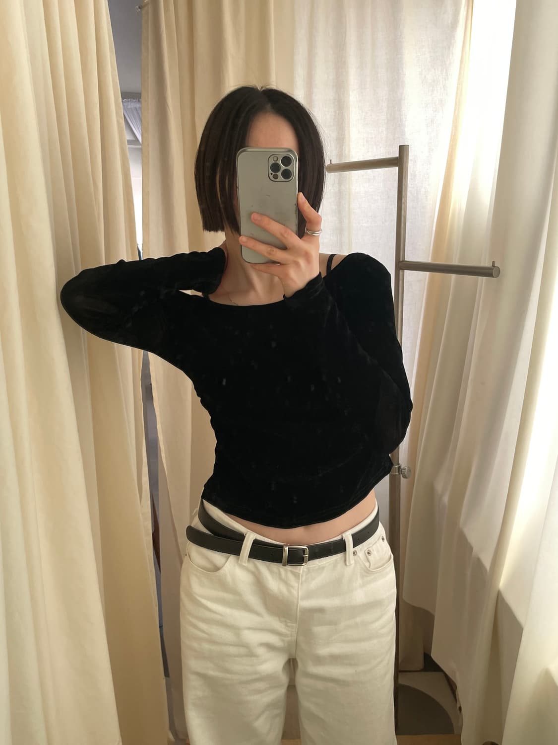 boat neck side shirring velvet top 상품이미지10