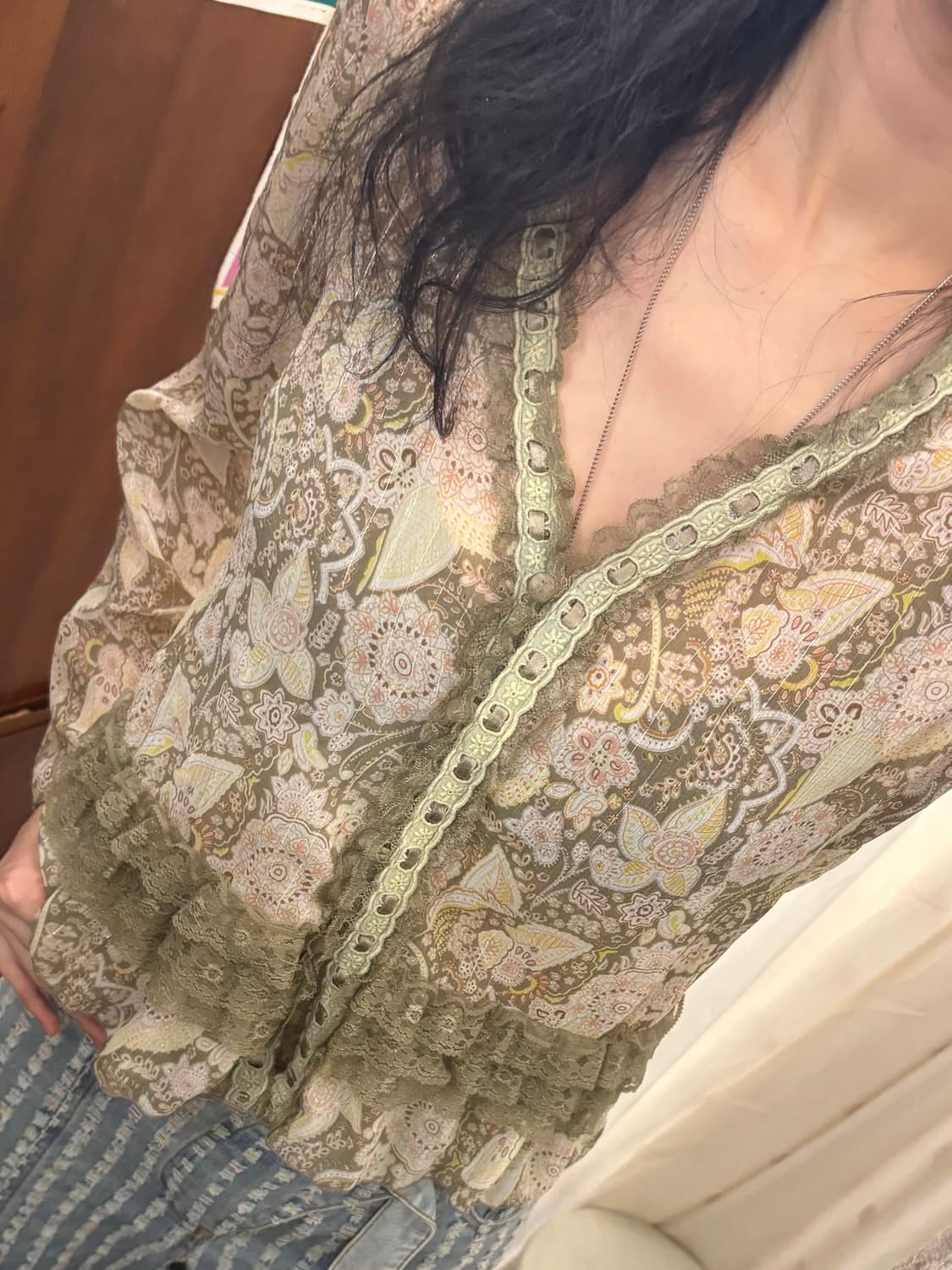 jpn vintage sheer floral chiffon blouse  상품이미지3