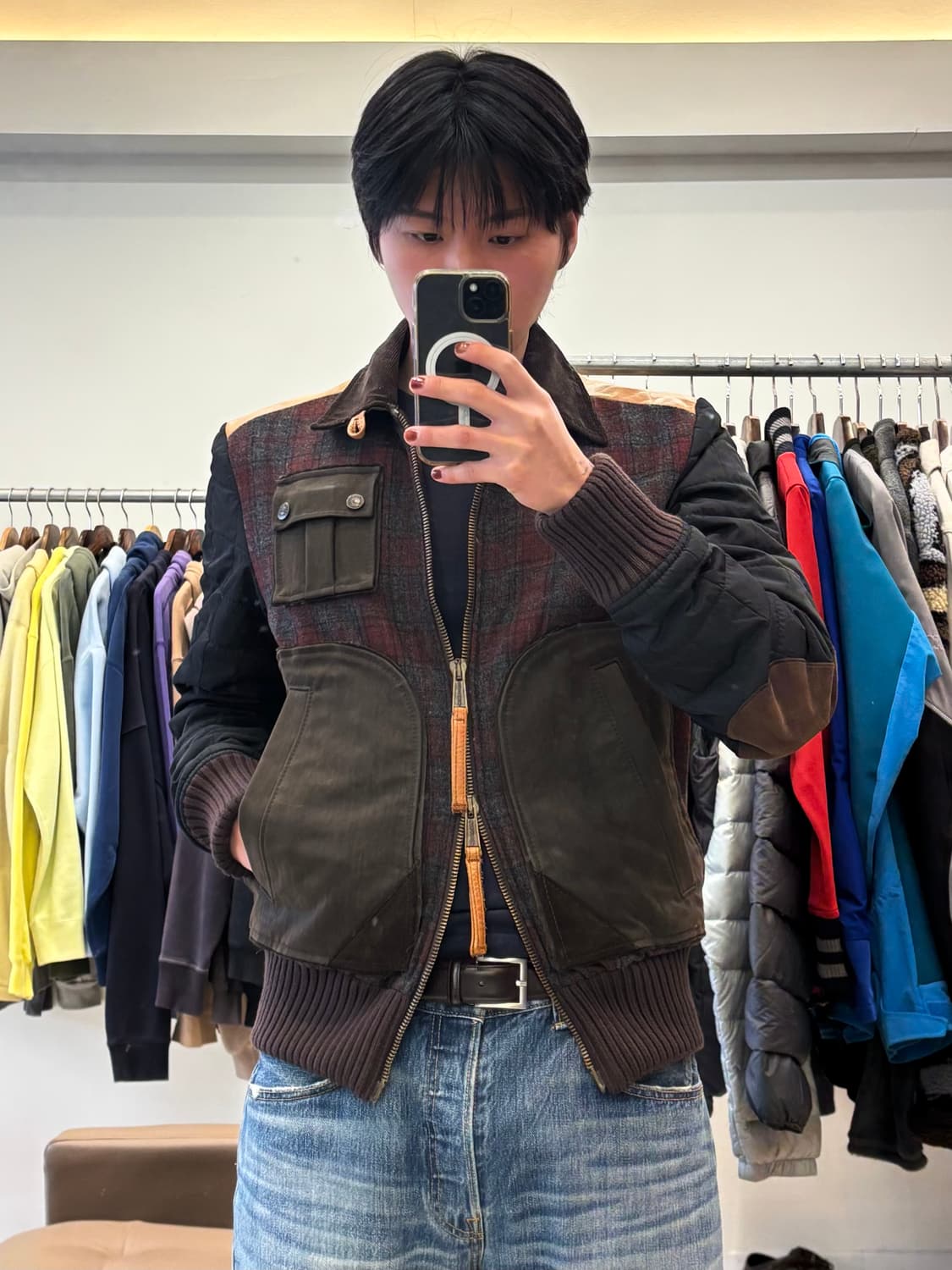 디스퀘어드2 레더배색 타탄체크 퀼팅 블루종  상품이미지6