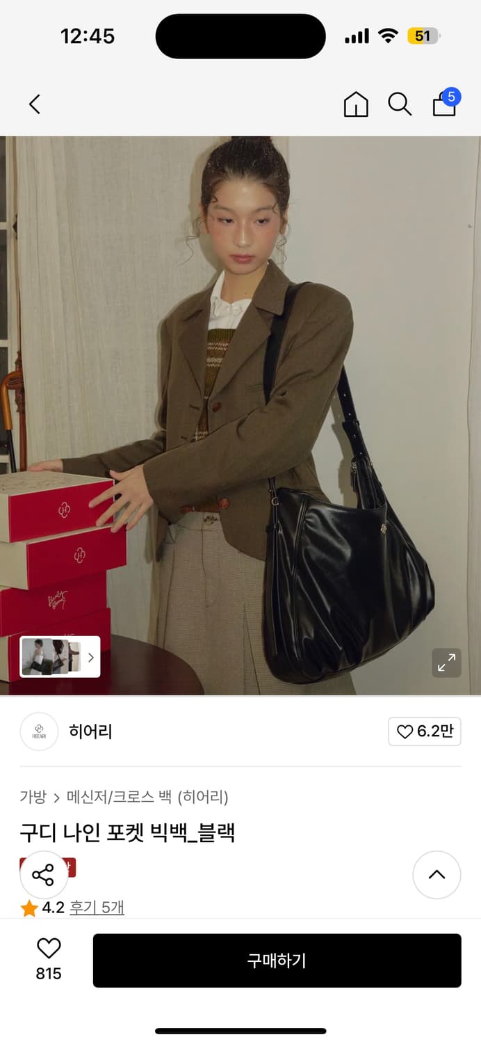 히어리 구디 나인 포켓 빅백 구효민 구디백 (키링포함) 상품이미지1