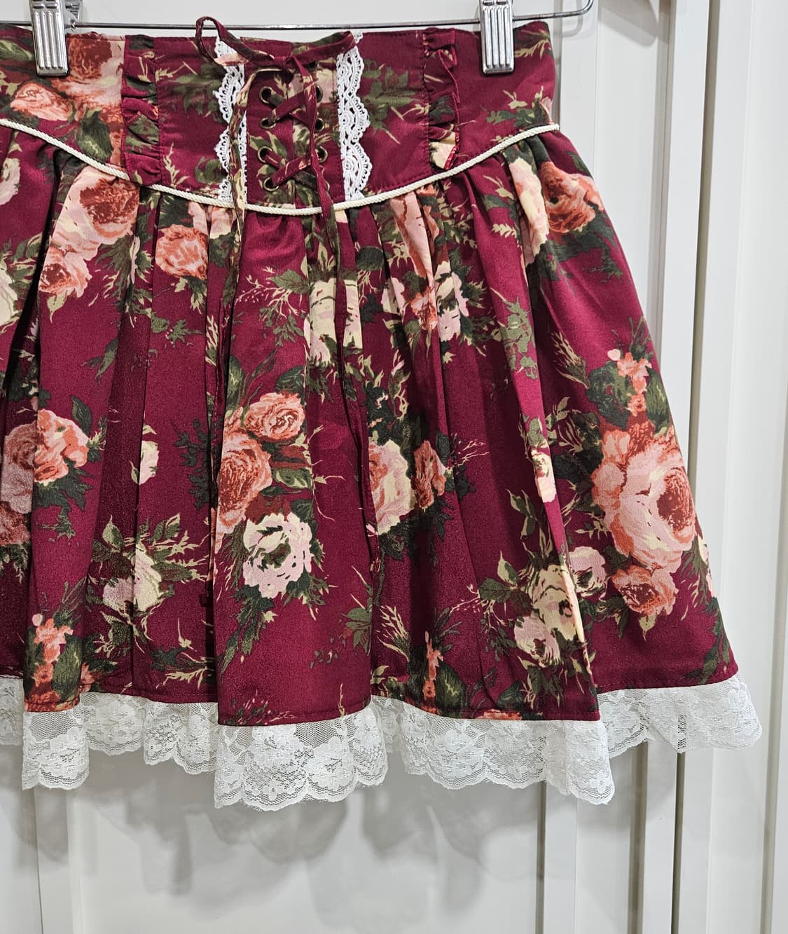 플라워 레이스 와인 미니 스커트 상품이미지3